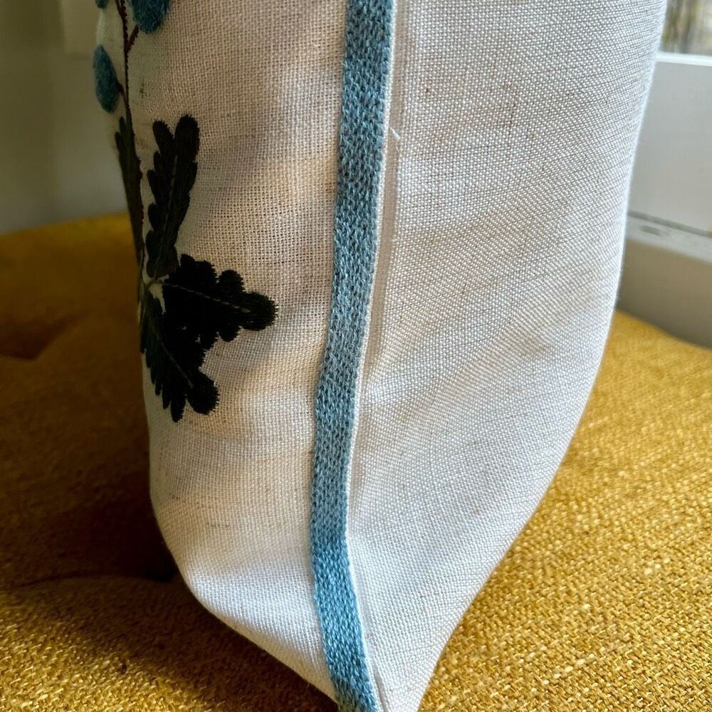 Blue Spring Wildflower Embroidered Throw Pillow Cover 18x18 - Picture 4 of 5